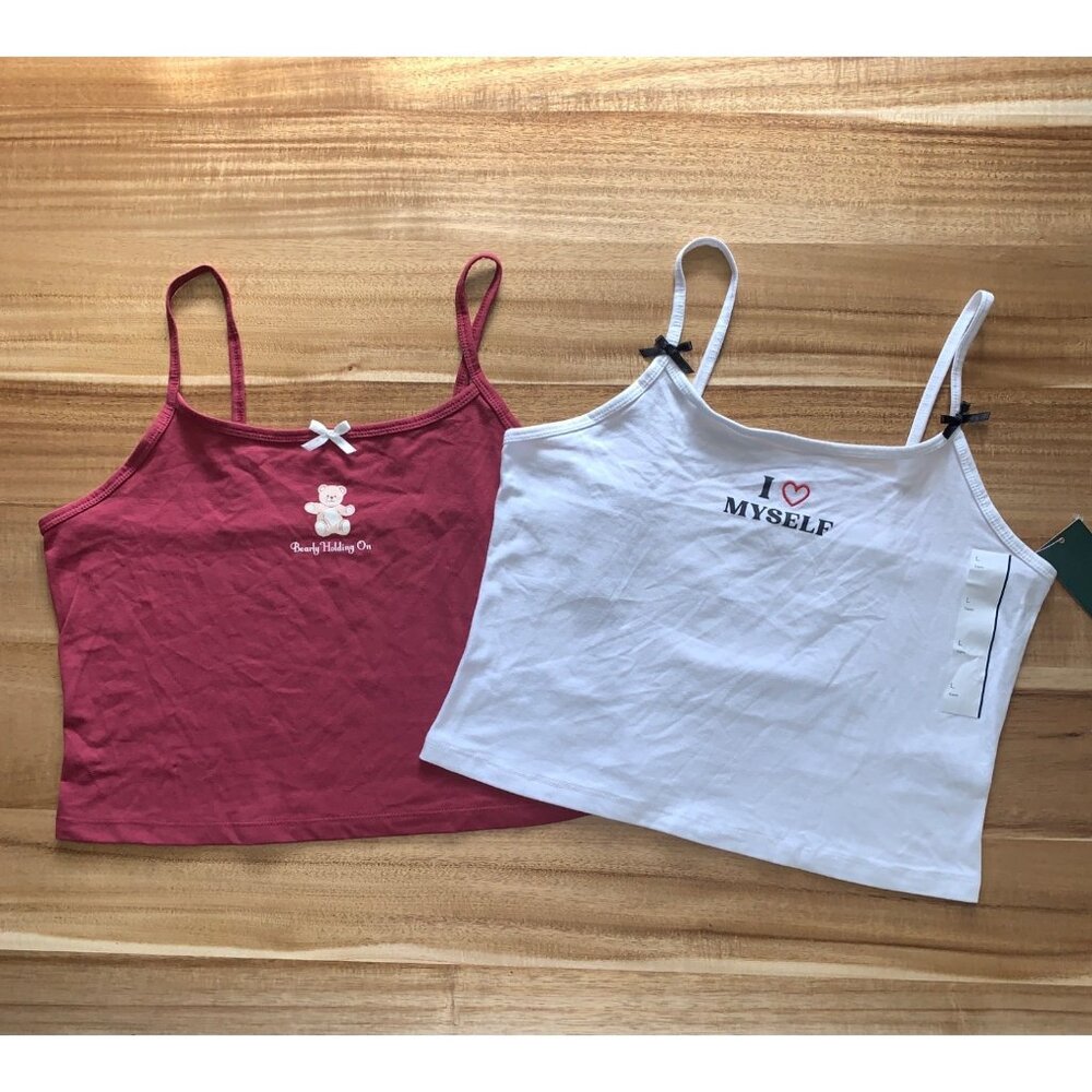 Wild Fable Junior Teens Set Of 2 Spaghetti Strap Summer Camisole Crop Tops Large - Picture 2 of 11